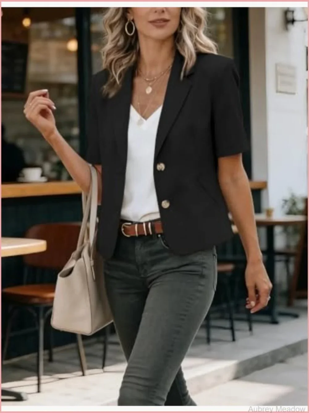 Short Sleeve Cropped Blazer Lightweight Open Front Jacket